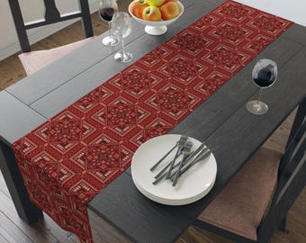 Palestinian Tatreez Design Table Runner | Stunning Polyester Decor in Two Sizes