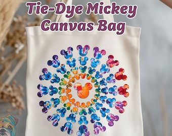 Tie-dye Mickey Mouse Canvas Tote Bag, Personalized Disney Bag