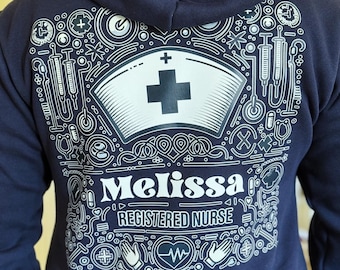 Custom Healthcare Worker Hoodie: Full Zip-Up, RN, RT, MD Gift