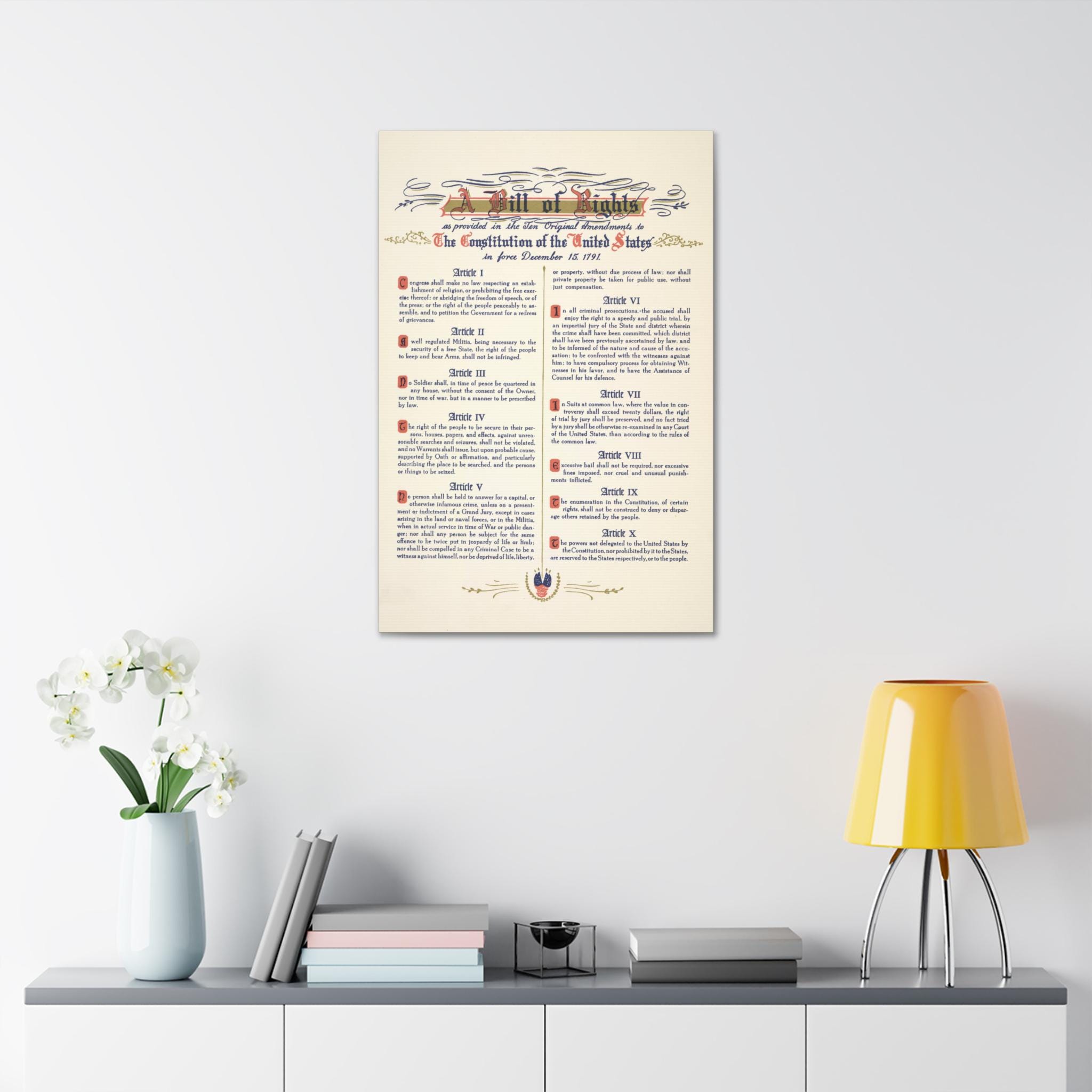 US Bill of Rights Canvas Stretched, 1.5'' USA Historical Document 20 ...