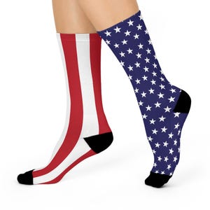 Red White and Blue USA Flag Patterned Cushioned Crew Socks America, USA, 1776, Patriotic, Patriot, Freedom, Independence