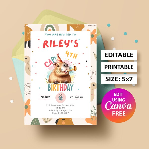 GVMJHYK Capybara Invitations,10PCS Invitations Sur Le Thème Des Animaux,Capybara D'anniversaire Invitation Cartes,Cartes D'invitation Pour Anniversaire D'enfant Avec Enveloppes