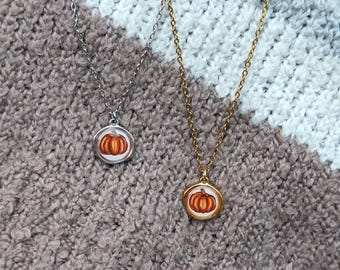 Handpainted Pumpkin Pendant | Gold or Silver | Adjustable Length