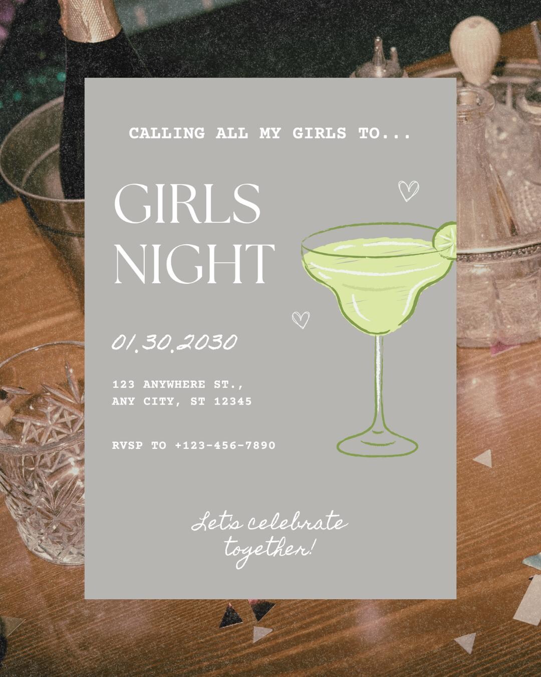 Girls Night Invitation Template | Chic Cocktail Party Invite (digital ...