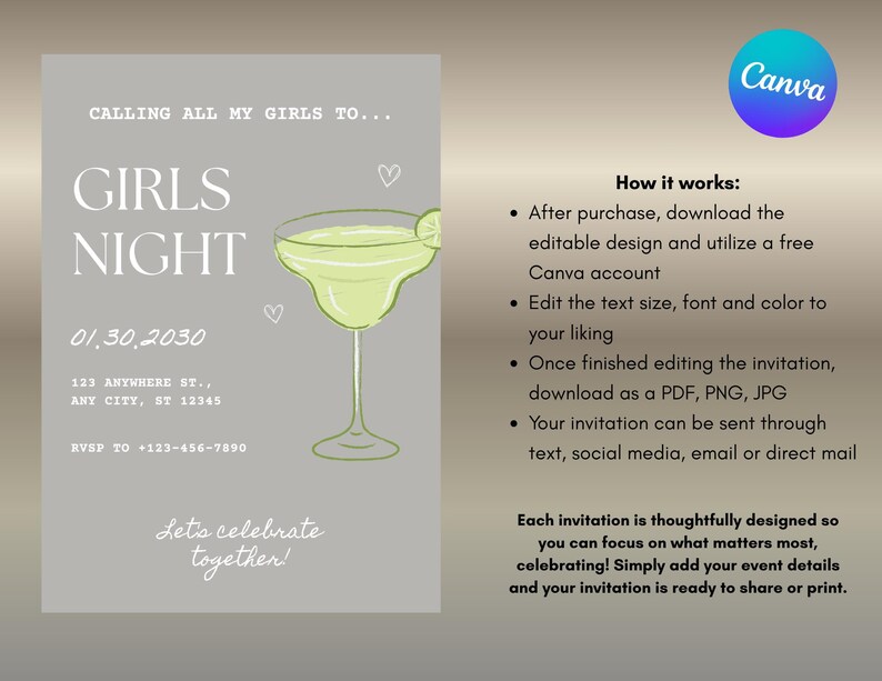 Girls Night Invitation Template | Chic Cocktail Party Invite (digital ...