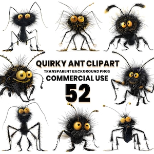 52 Quirky Funny Ant Clipart Bundle, Crazy Whimsical Ant, Cute Ants, Artful Insect, Printable Transparent, Digital Download, Commercial Use
