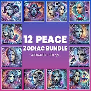 Zodiac Sign Clipart Bundle Zodiac Images for Commercial Use, Digital Download Art, Astrology Gift