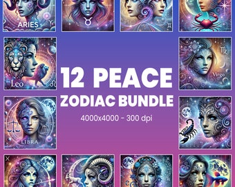 Zodiac Sign Clipart Bundle Zodiac Images for Commercial Use, Digital Download Art, Astrology Gift