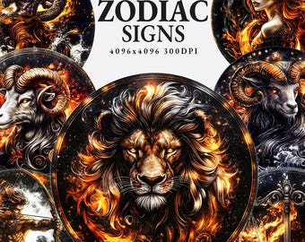 Zodiac Bundle Clipart, Horoscope Celestial Sign Design, Zodiac Clipart Set, Astrology Clipart, Celestial Clipart, Zodiac Sublimation Design