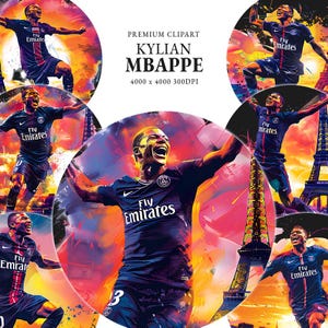 Kylian Mbappe Watercolor Football Clipart Transparent PNG&#39;s Bundle, Sport Illustration, Soccer Art Instant Download For Commercial Use