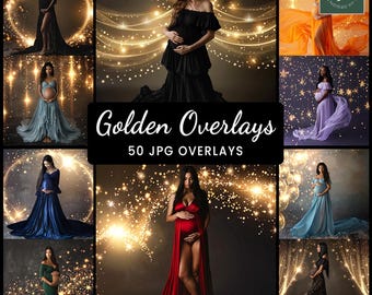 50 Lights Photo Overlay Gold Maternity Rings Circle Overlays Christmas Maternity Light Ring Circles Shine Ring Light Maternity Backdrop Art