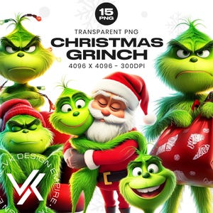 Christmas Grinch Clipart, Xmas Grinch Clipart, 15 Grinch Winter Fantasy Clipart, Christmas PNG, Festive Images, Winter Holidays, Grinch PNG