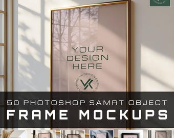 50 PSD Bilderrahmen Mockups, Wand Kunst Mockup, Digitales Bilderrahmen Mockup, Interior Poster Mockup | Kunstwerk, Foto, Print-Aufsteller | Smart Objekt Photoshop
