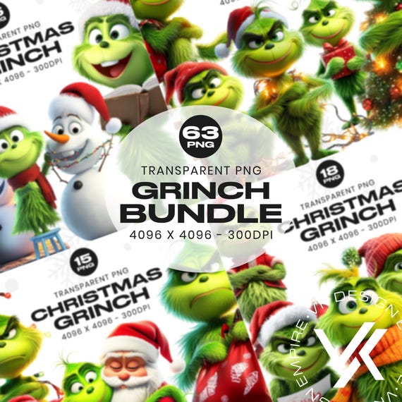 Christmas Grinch Bundle, Xmas Grinch Clipart, 63 Grinch Winter Fantasy Clipart, Christmas PNG, Festive Images, Winter Holidays, Grinch PNG