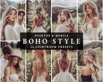 26 Boho Style Lightroom Presets Desktop & Mobile Bohemian Presets Vintage Boho Presets for Wedding Birthday Maternity Photography Boho Style