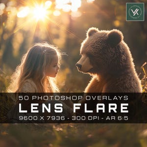 50 Photoshop Sunflare Overlays | Lens Flare, Sunlight, Sun Beams, Light Leaks | Sunset Overlay | Sunshine Photoshop Effects for Photography