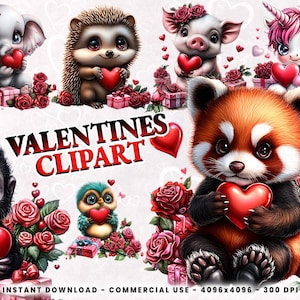 Valentine Day Animal Clipart Bundle, Animal Clipart PNG, Valentine Clipart PNG Set, Animal Bundle, Cute Animal Clipart, Valentine Day PNG