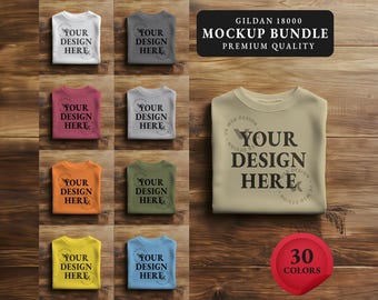 Gildan 18000 Mockup Bundle, Folded Sweatshirt Mockup Bundle, Gildan Crewneck Mockup Bundle, , Boho Styled Sweater Mockups, POD Flat Lay Mock