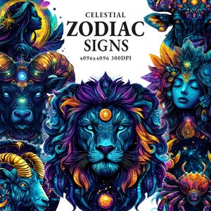 Zodiac Bundle Clipart, Horoscope Celestial Sign Design, Zodiac Clipart Set, Astrology Clipart, Celestial Clipart, Zodiac Sublimation Design