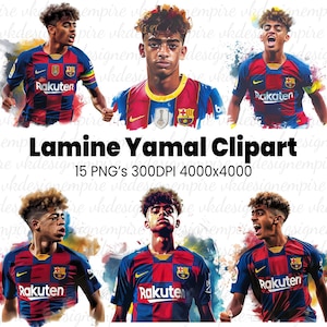 Lamine Yamal aquarel Euro 2024 clipart transparante PNG bundel sport illustratie afdrukbare voetbal kunst direct downloaden voor commercieel gebruik