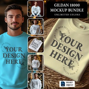 Gildan 18000 Sweatshirt Male Mockup Bundle, G180 Crewneck Mock-uk Bundle, Mens Basic Simple Gildan 18000 Mock, Photoshop PSD Mockup Bundle