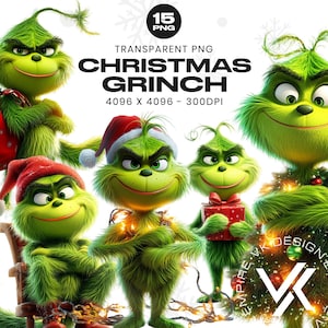 Christmas Grinch Clipart, Xmas Grinch Clipart, 15 grinch Winter Fantasy Clipart, Christmas PNG, Festive Images, Winter Holidays, Grinch PNG