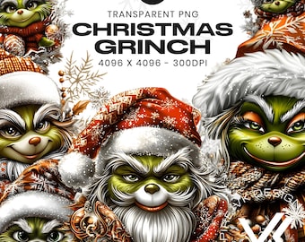 Christmas Grinch Clipart, Xmas Grinch Clipart, 15 Grinch Winter Fantasy Clipart, Christmas PNG, Festive Images, Winter Holidays, Grinch PNG