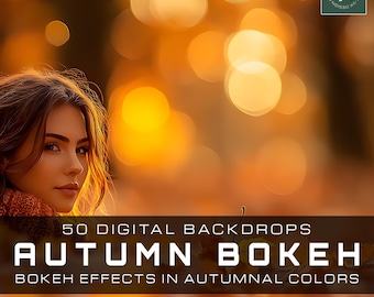 50 Autumn Bokeh Digital Photography Backdrops, Studio Backdrops Overlays for Photographers, Wedding & Senior, Boked Digital Backdrops 300dpi