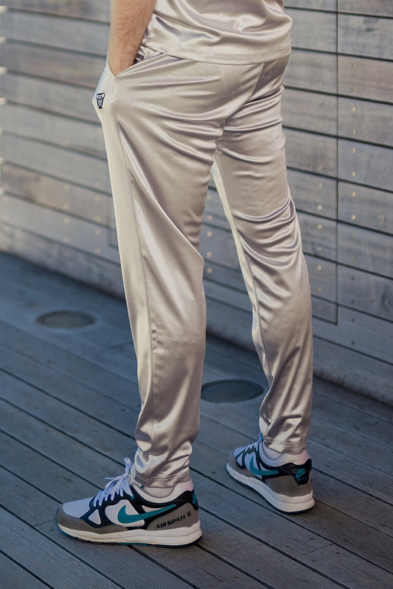 Men's Shiny Athleisure Satin Jogger Pants (Black, Navy, Silver) [Final Restock] image 7