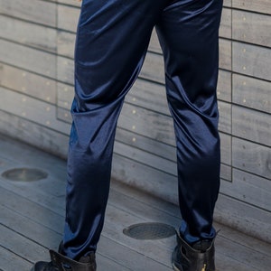 Men's Shiny Athleisure Satin Jogger Pants (Black, Navy, Silver) [Final Restock] image 5