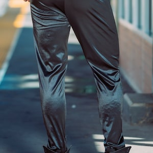 Men's Shiny Athleisure Satin Jogger Pants (Black, Navy, Silver) [Final Restock] image 3