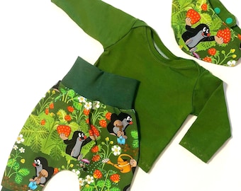 Set Pumphose  der kleine Maulwurf Halstuch Pauli der Maulwurf Erdbeeren  Erstlingsset Homecoming Outfit Newborn
