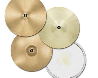 Drum Kit Rock n Roll British Punk Music Drink Coaster Set Snare Drum and Crash Symbols - Drink Coasters 3.5"