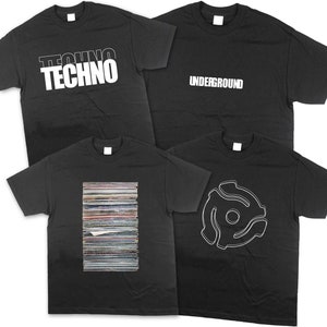 Techno Electronic Underground Music EDM Classic Records Vinyl - Black T-Shirt Tee