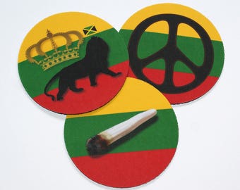 Conjunto de porta-copos para bebidas Reggae, Rasta e Ganja - Porta-copos de 3,5"