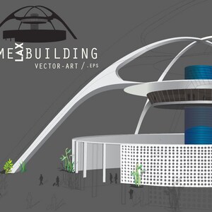 Los Angeles Airport LAX Theme Building & Silhouette Vector EPS File (V1)