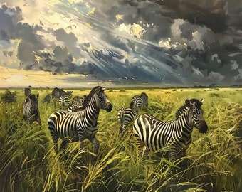 Zebras at dusk