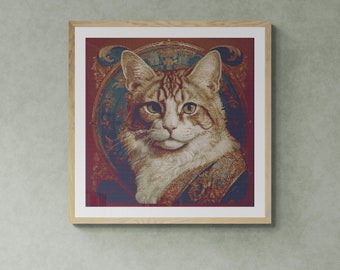 Aristocrat Cat Painting with Baroque Style Ornamented Outfit. Counted Cross Stitch PDF Pattern, PDF for Diamond Painting and Pattern Keeper.