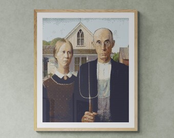 American Gothic (1930) by Grant Wood. Masterpiece. Oil Paint. Counted Cross Stitch PDF Pattern. PDF for Diamond Painting and Pattern Keeper.