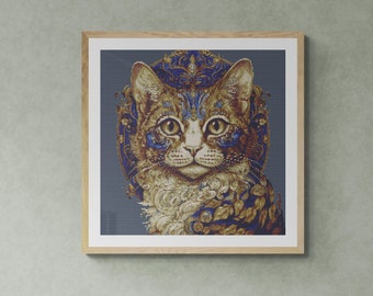 Aristocrat Cat Painting with Baroque Style Ornamented Outfit. Counted Cross Stitch PDF Pattern, PDF for Diamond Painting and Pattern Keeper.