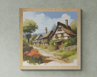 Landscape. Fabulous Nostalgic Village View. Watercolor Style. Counted Cross Stitch PDF Pattern, PDF for Diamond Painting and Pattern Keeper.