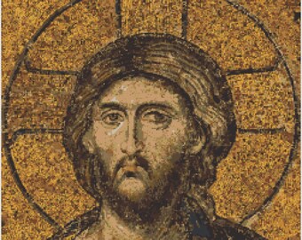 Christ Pantocrator Deesis mosaic Great Hagia Sophia in Istanbul. Monumental Medieval Art. Counted Cross Stitch PDF Pattern. Hand Embroidery.