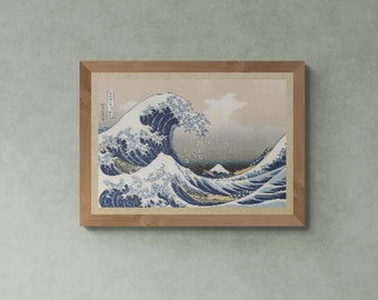 Hokusai's The Great Wave at Kanagawa (1760-1849). Masterpiece. Japanese woodcut print. Counted Cross Stitch PDF Pattern. Hand Embroidery.