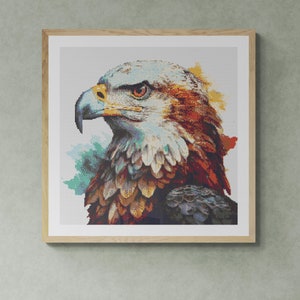 Bunte Adler Illustration. Aquarell Style mit Spritzern. Kreuzstich PDF Pattern, PDF für Diamond Painting und Pattern keeper.