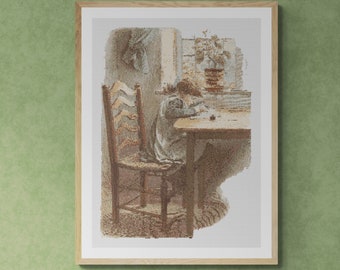 Girl Writing (1840–1895) painting by Robert Barnes. Counted Cross Stitch PDF Pattern. PDF for Diamond Painting and Pattern Keeper.