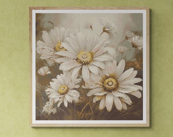 Daisy Bouquet. Autumn Colors. Illustration. Baroque Style. Counted Cross Stitch PDF Pattern, PDF for Diamond Painting and Pattern Keeper.