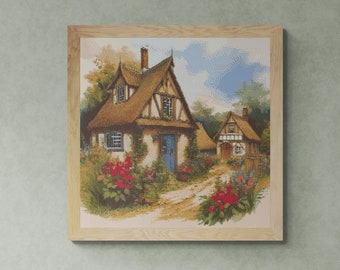 Landscape. Fabulous Nostalgic Village View. Watercolor Style. Counted Cross Stitch PDF Pattern, PDF for Diamond Painting and Pattern Keeper.