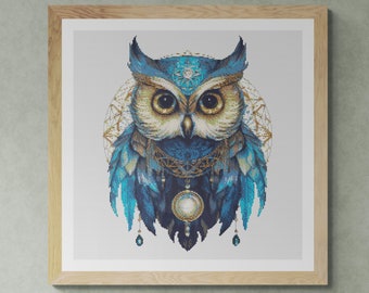 Owl. Spirit Animal with Shamanic Spells and Amulets. Mystical. Counted Cross Stitch PDF Pattern, PDF for Diamond Painting and PatternKeeper