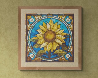 Sunflower, Stained Glass Style. Counted Cross Stitch PDF Pattern, PDF for Diamond Painting and Pattern Keeper.