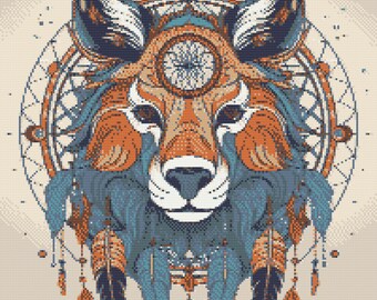 Fantastic Animal. Mystical Dreamcatcher. Iconic Boho Style. Counted Cross Stitch PDF Pattern, PDF for Diamond Painting and PatternKeeper.